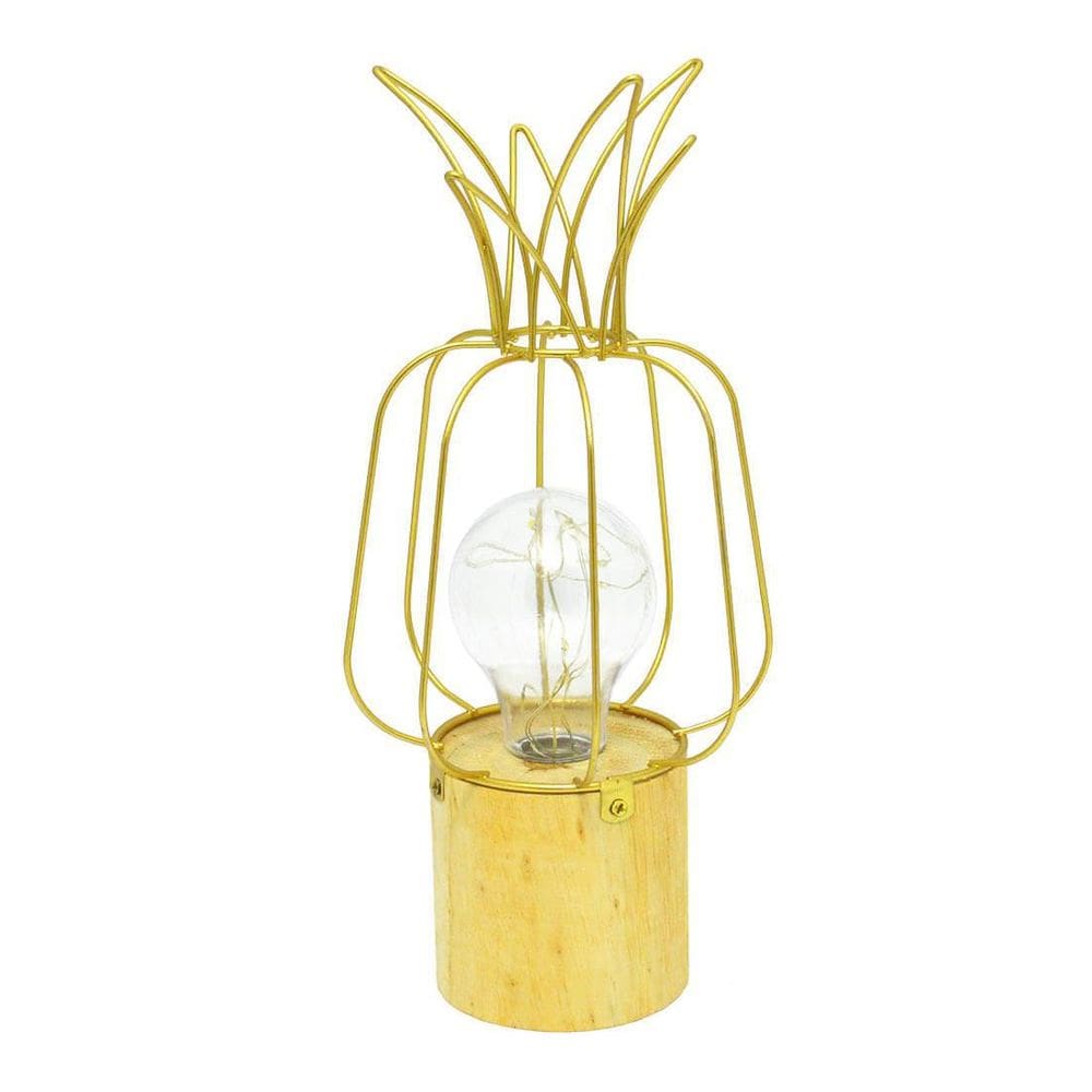 Abajur Luminaria De Mesa Led Aramada Abacaxi Dourado