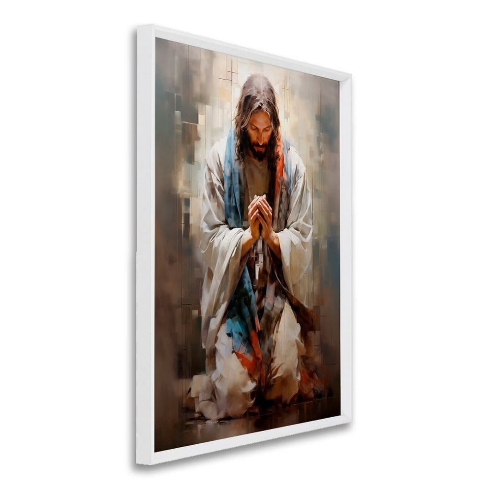 Quadro Decorativo Jesus em Oração 1 Tela 60x90cm para Decorar, Igreja, Sala, Quarto Branco
