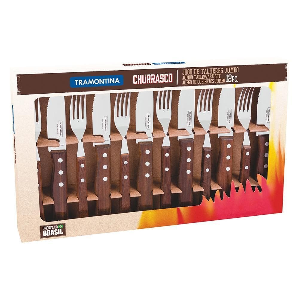 Jogo de Facas e Garfos Jumbo 12 Peças - Aço Inox - Rústico