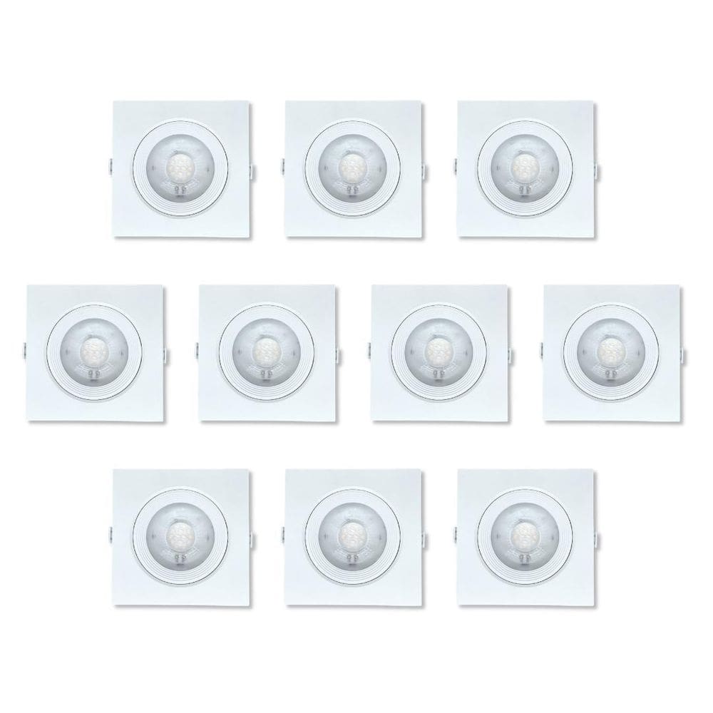Kit 10 Spots Led Quadrado De Embutir 5W Bivolt Luz Amarela
