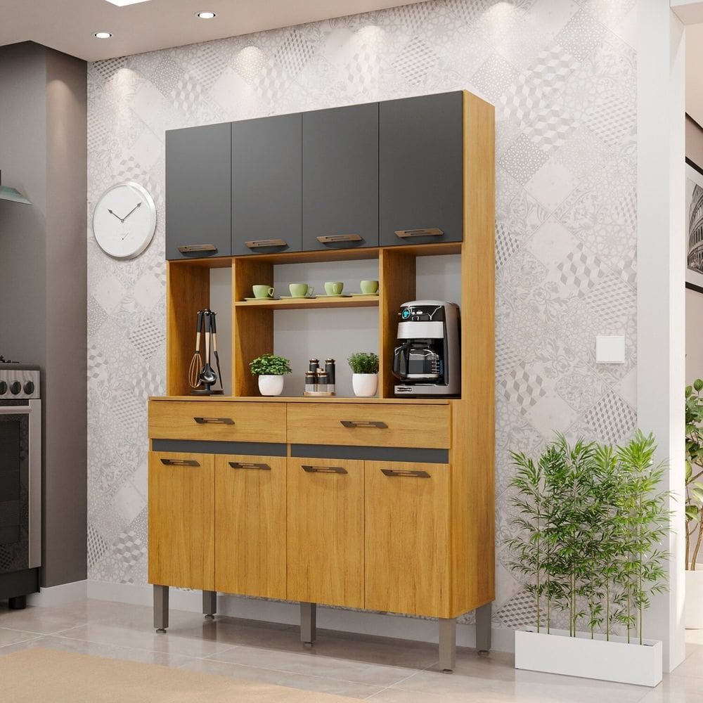 Armário de Cozinha 8 Portas 2 Gavetas New Ônix Cinamomo/ Grafitte