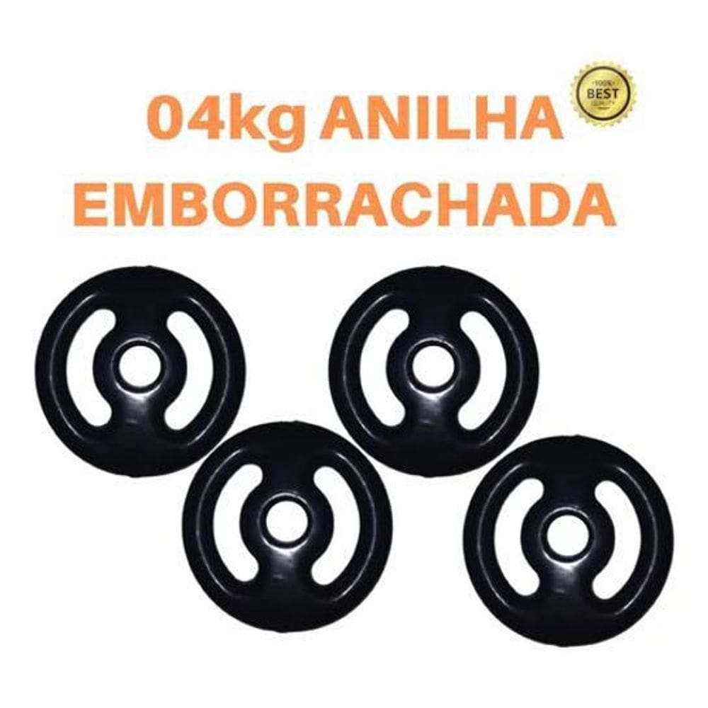 Kit 4X Anilhas De 04Kg Emborrachada Super Premium Preta