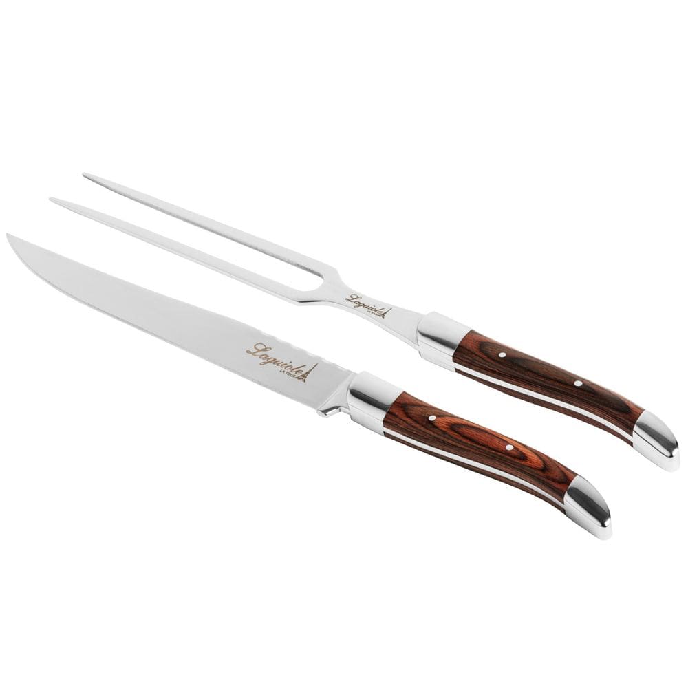 Conj. Faca e Garfo Laguiole LA TOUR - Madeira/Aço - Marrom - 33,5cm