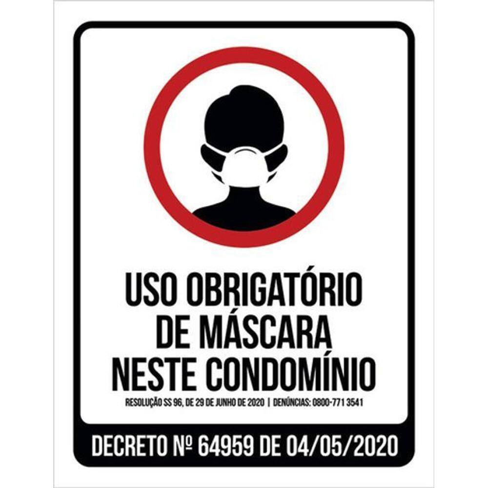 Kit 5 Placas Uso Obrigatório Máscara Proteção Condomínio