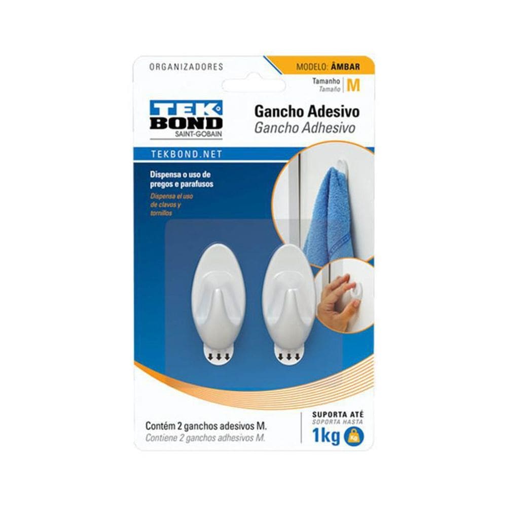 Gancho Adesivo Âmbar de Plastico Branco M Tekbond