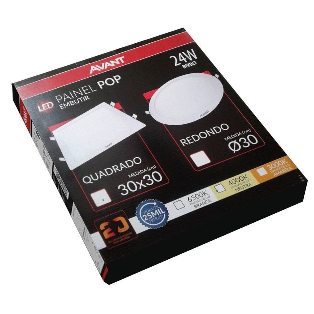 Plafon Led Quadrado 24w Painel Embutir Slim Avant 6500k