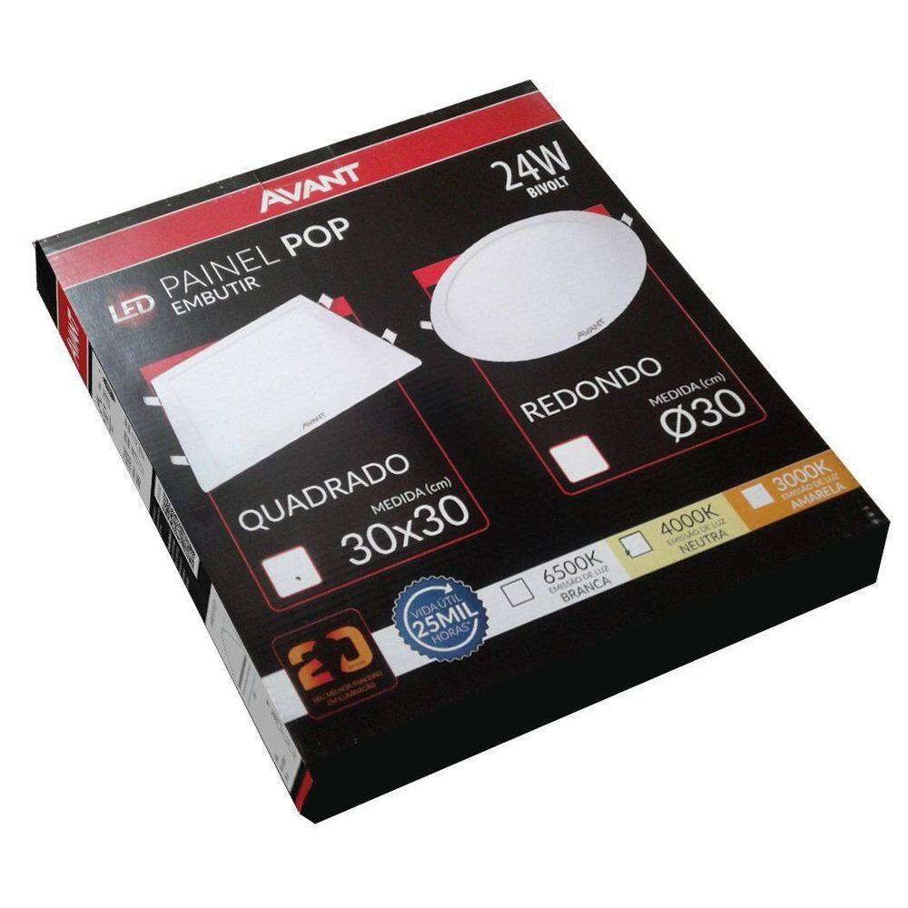 Plafon Led Quadrado 24w Painel Embutir Slim Avant 6500k