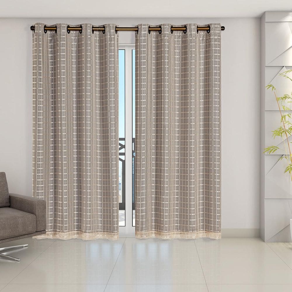 Cortina Blackout Com Voil Xadrez Avelã 2,80x2,30m