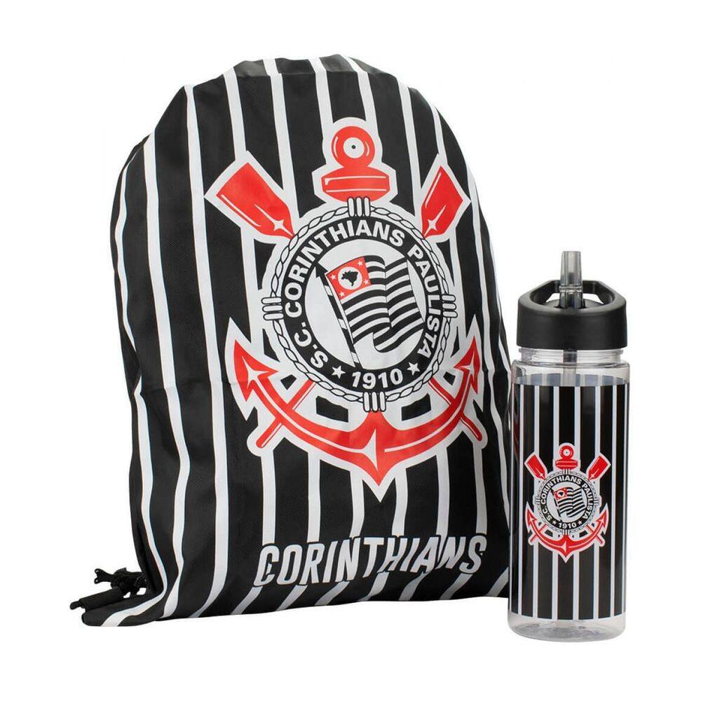 Garrafa Plástico 450Ml Mochila Tipo Saco - Corinthians
