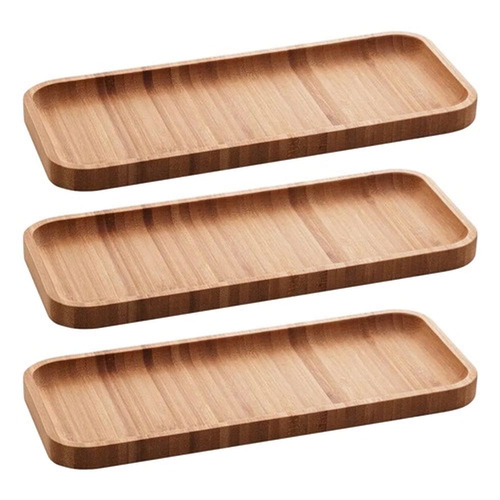 Kit 3 Petisqueiras De Bambu Bandeja Retangular 28x11cm Prato