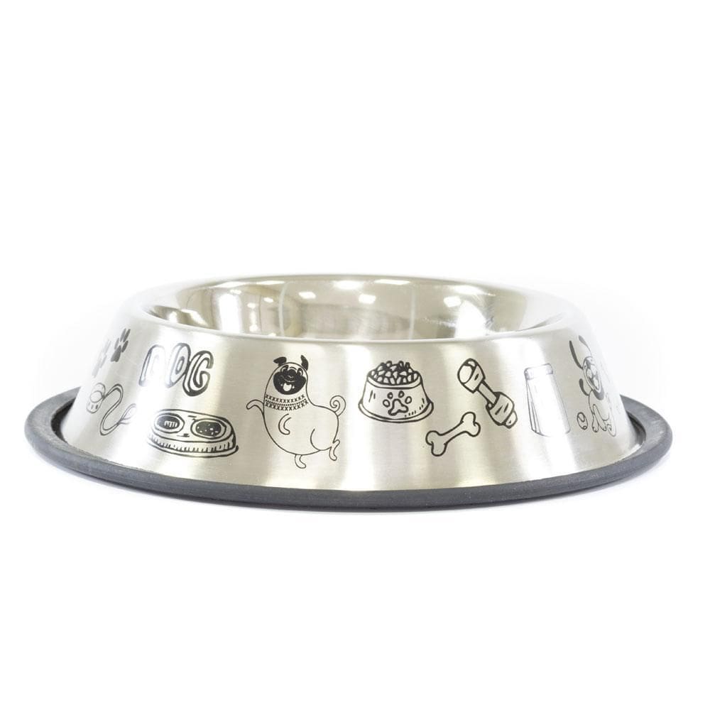 Comedouro Cães E Gatos Inox Decorado Antiderrapante 710ml
