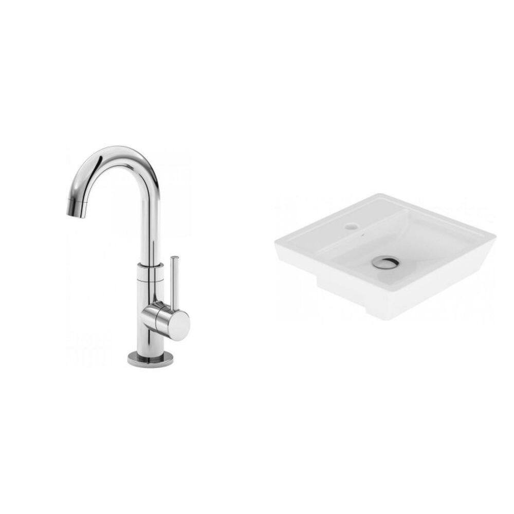 Conjunto para Banheiro Cuba de Semi-Encaixe Verona 11cmx41cmx41cm e Torneira Bica Móvel 1/4 Japi Branca