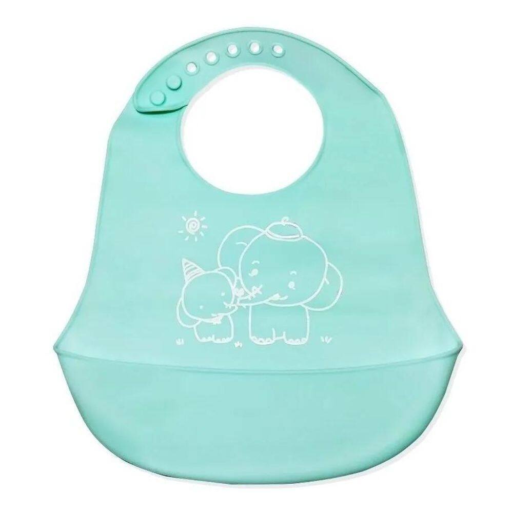 Babador Cata Migalhas Silicone Reutilizável Bebê Verde Água