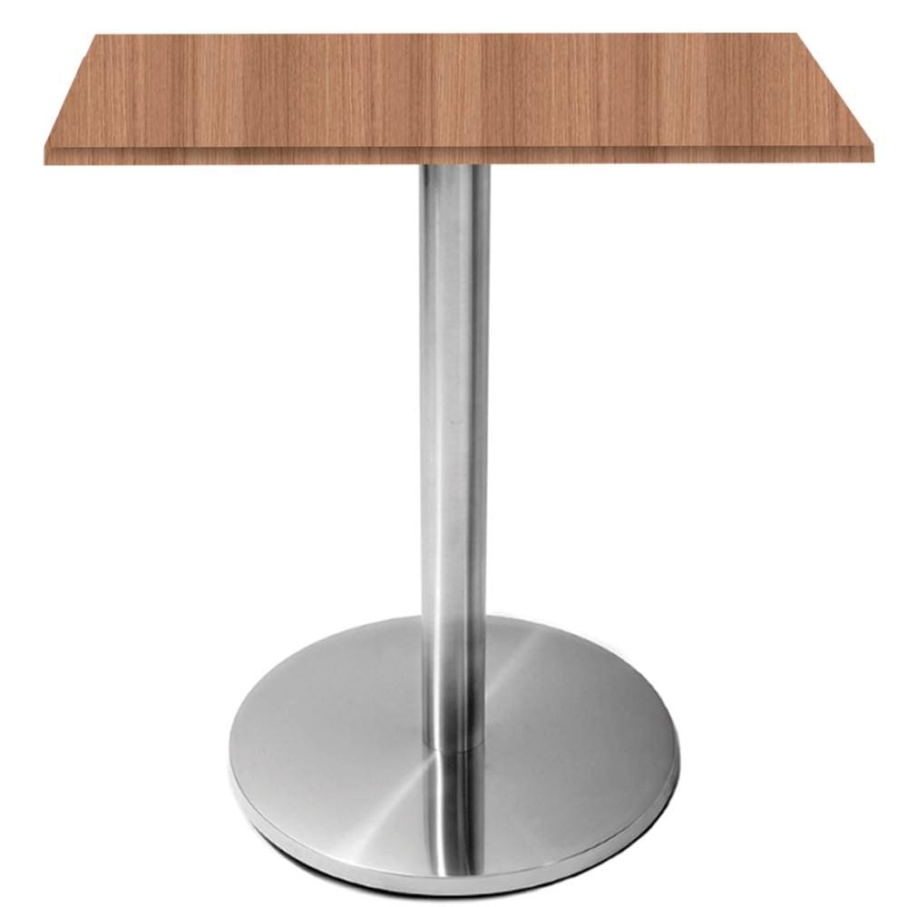 Mesa Beta Inox 75 cm (Altura) Disco Redondo Tampo MDP Quadrado 80 cm (Larg) x 2,50 cm (Alt) Noce Naturalle