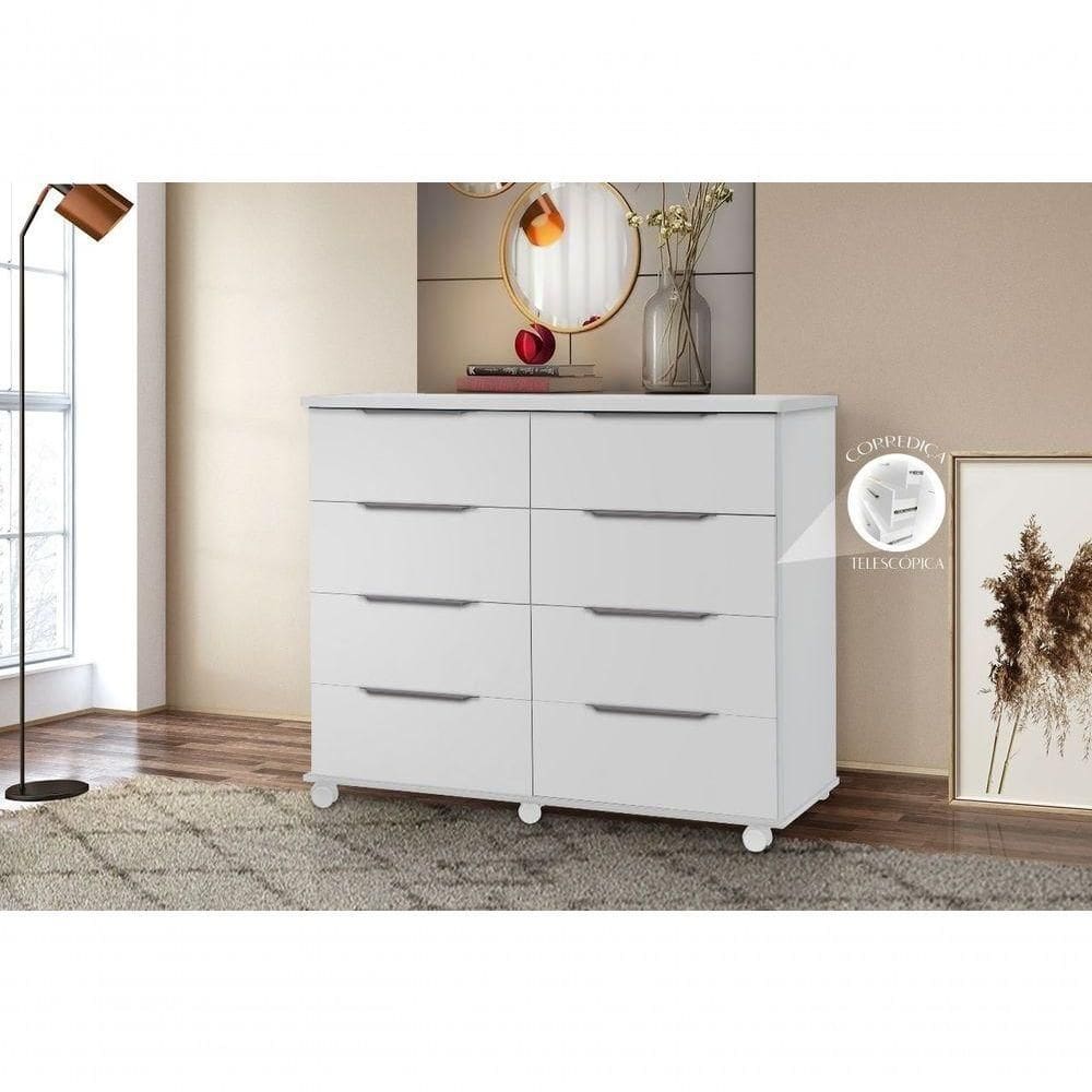 Comoda 8 Gavetas Athenas Cor Branco - Rud Rack