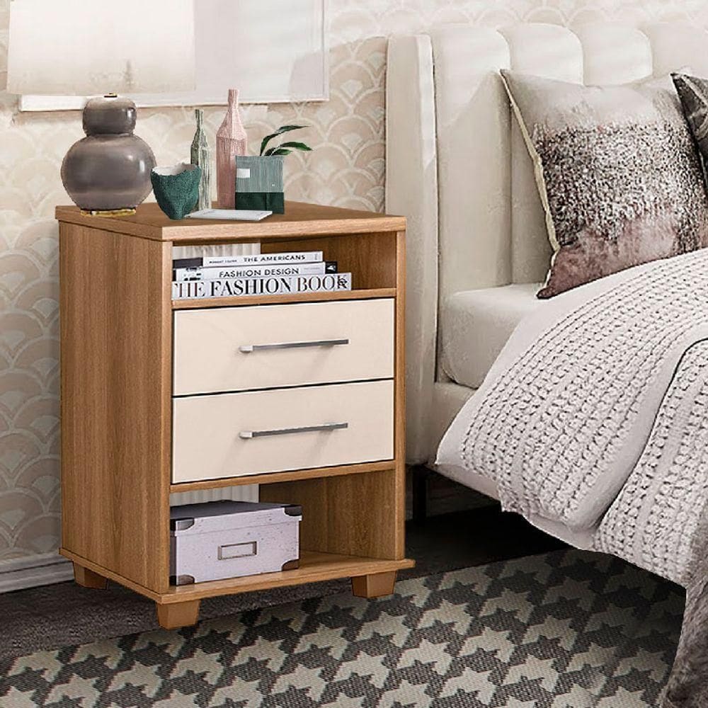 Mesa De Cabeceira Mel E Off White 2 Gavetas Valente Rud Rack