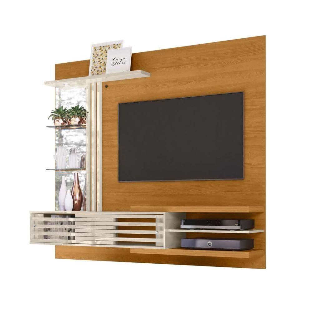 Painel Para Tv Até 55 Polegadas Frizz Supreme Com Led Cor Cinamomo E Off White - Madetec