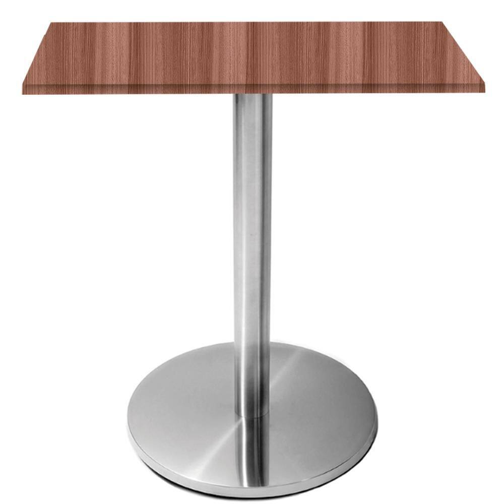 Mesa Beta Inox 75 cm (Altura) Disco Redondo Tampo MDP Quadrado 80 cm (Larg) x 2,50 cm (Alt) Walnut