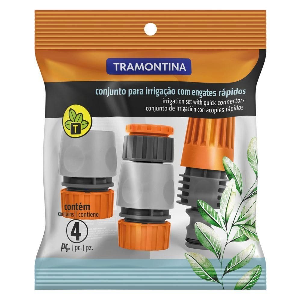 Conjunto Para Irrigação Tramontina Com Engates Rapidos E Esguicho 4 Peças