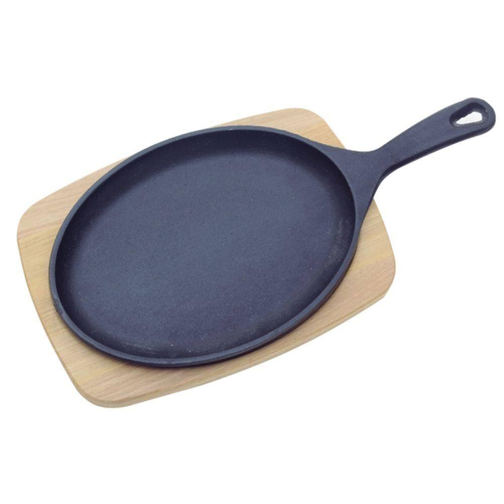 Tabua Para Churrasco Tramontina Mix Gril Oval Em Ferro Fundido Com Base Em Madeira 30,5 X 18,5 Cm