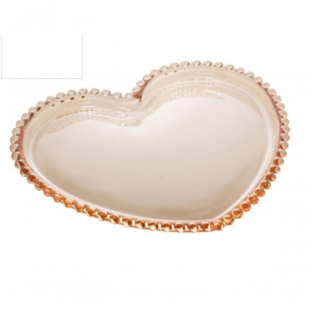 Prato De Cristal Pearl Bolinha Coração Ambar 20 Cm - Wolff