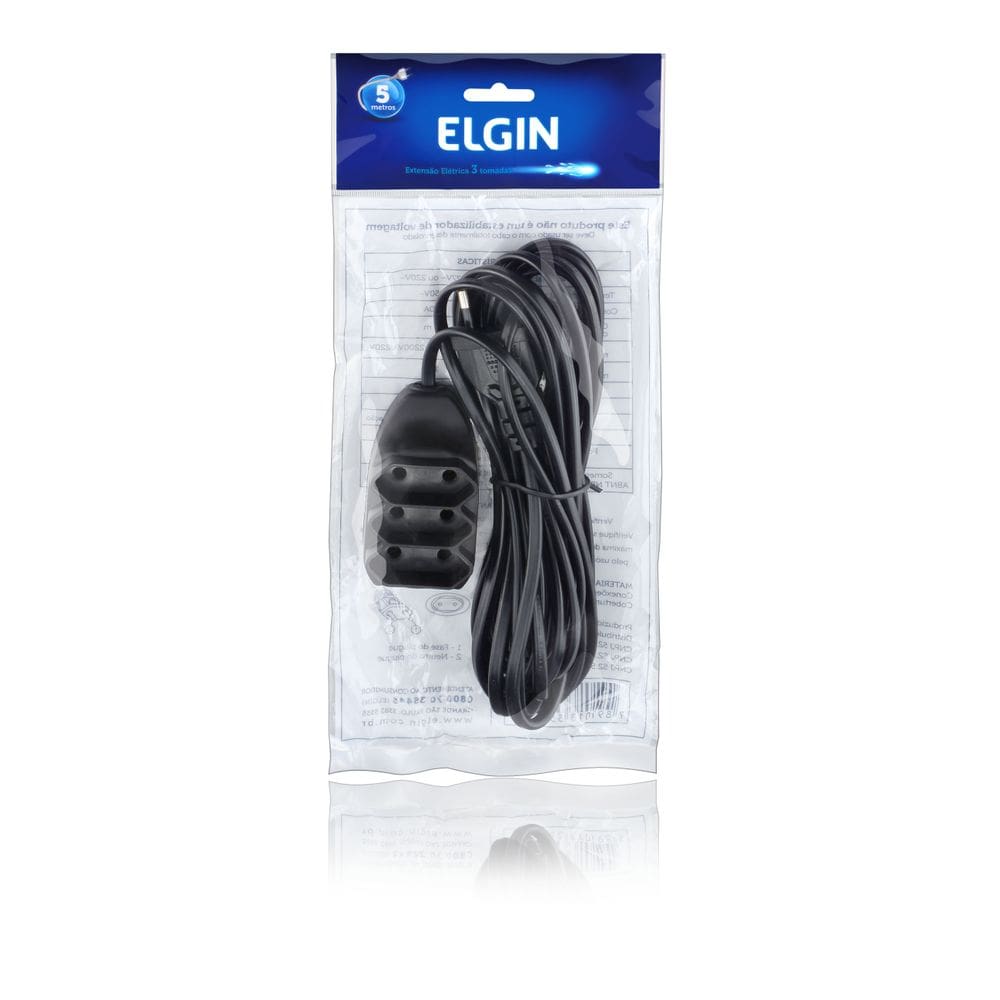 Extensão Elétrica 3 tomadas Bivolt 10A 250V Elgin EX203-5M
