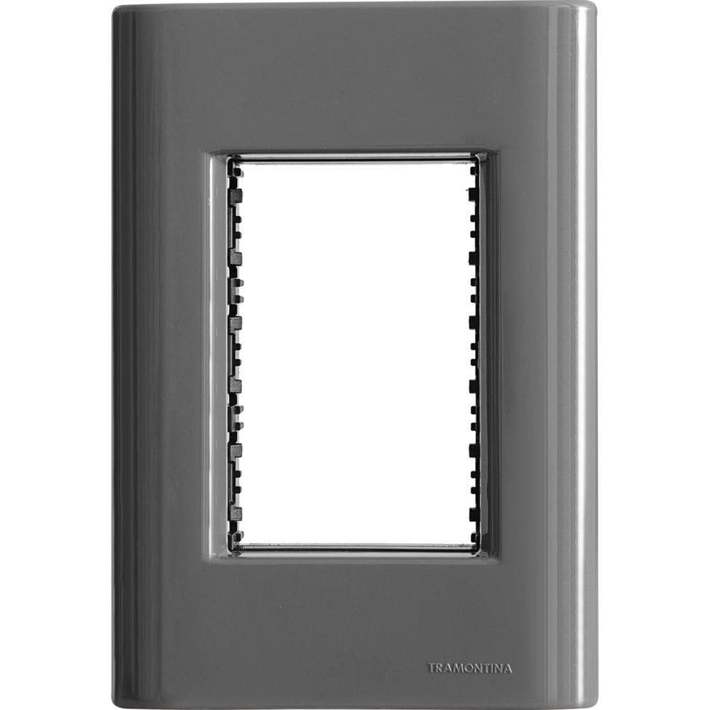 Placa 3 Postos 4x2 Tramontina Giz Titânio Com Suporte