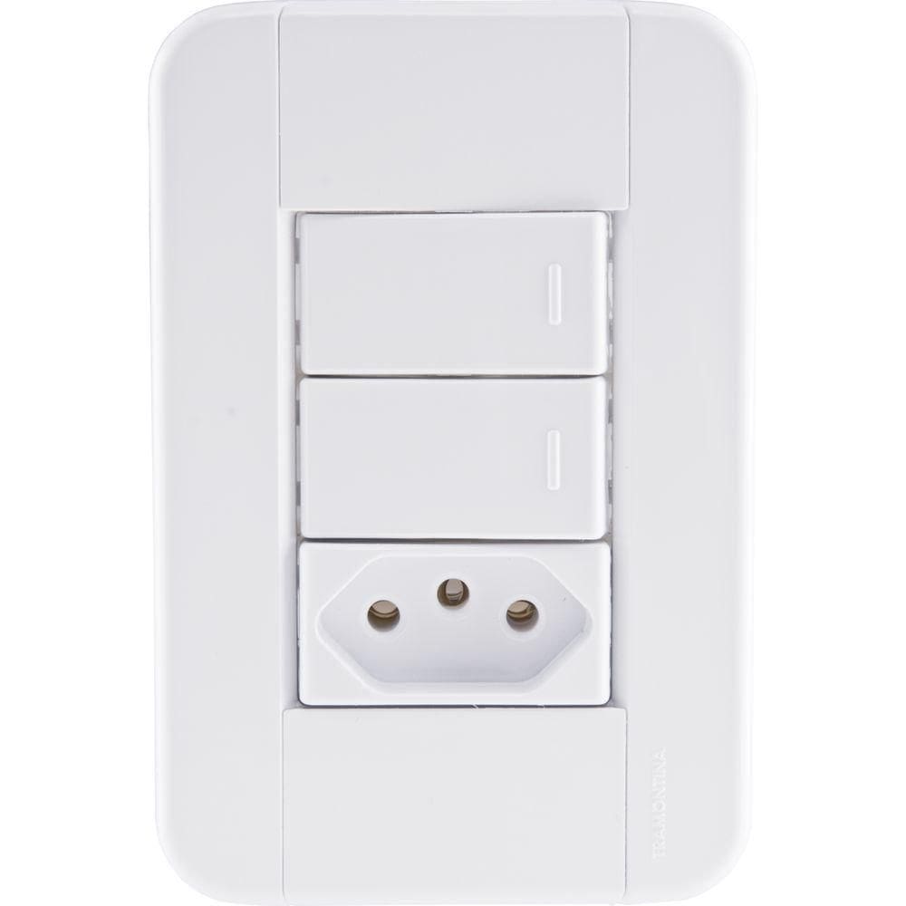 Conjunto 4x2 Com 2 Interruptores Simples 10 A 250 V E 1 Tomada 2p+t 10 A 250 V Tramontina Tablet Branco