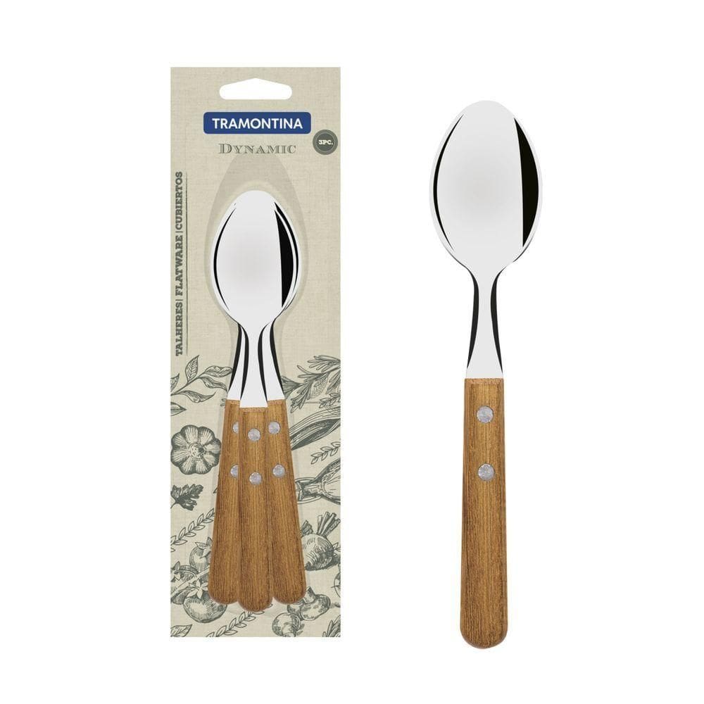 Colher De Mesa Tramontina Dynamic Com Lamina Em Aço Inox E Cabo De Madeira Natural