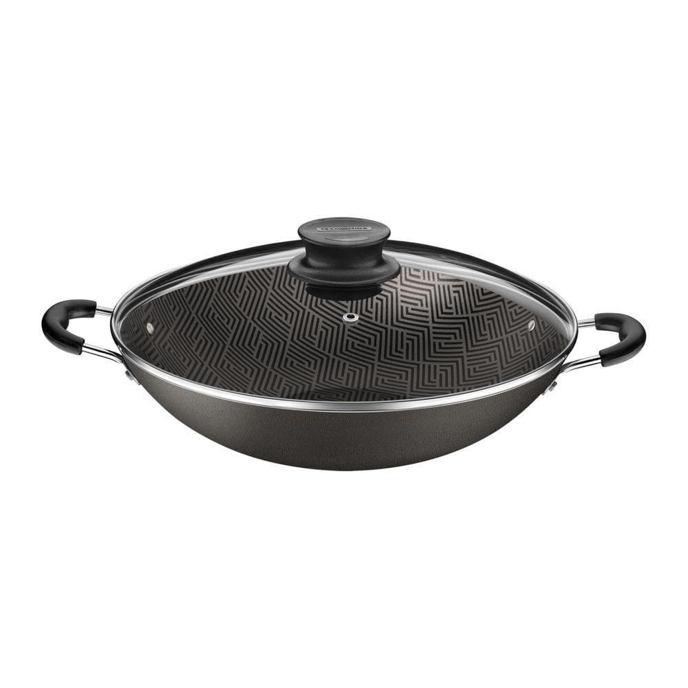 Wok Tramontina Paris com Revestimento Interno E Externo Em Antiaderente Starflon Max Chumbo Tampa