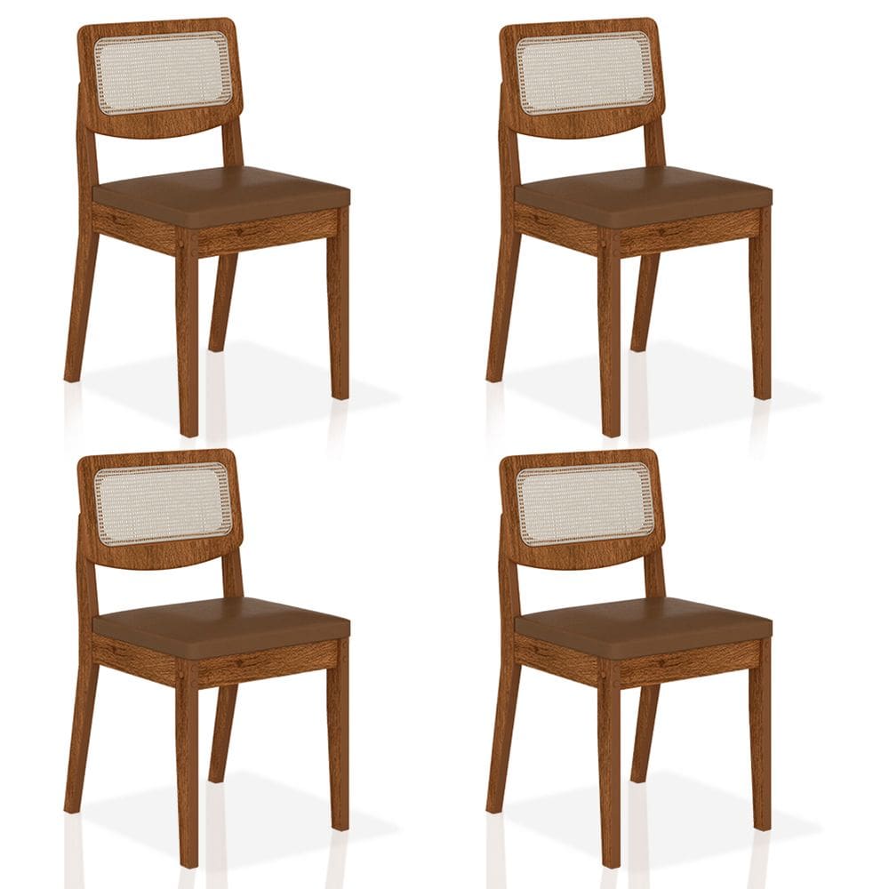 Kit 4 Cadeiras Sextavada Bari Freijó/corino Caramelo - M. Arapongas