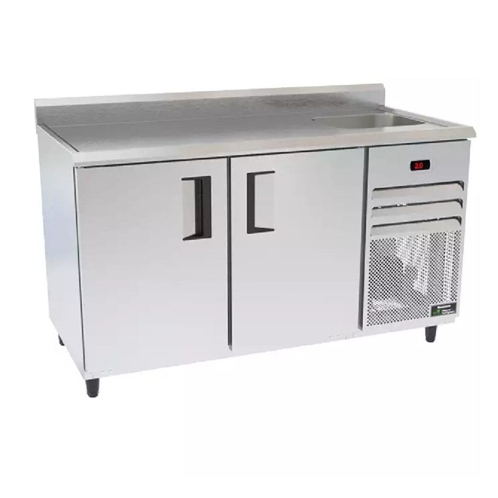 Balcão de Encosto Refrigerado Inox 2M Borda Com Espelho e 1 Cuba VBSR20 Venâncio 220v
