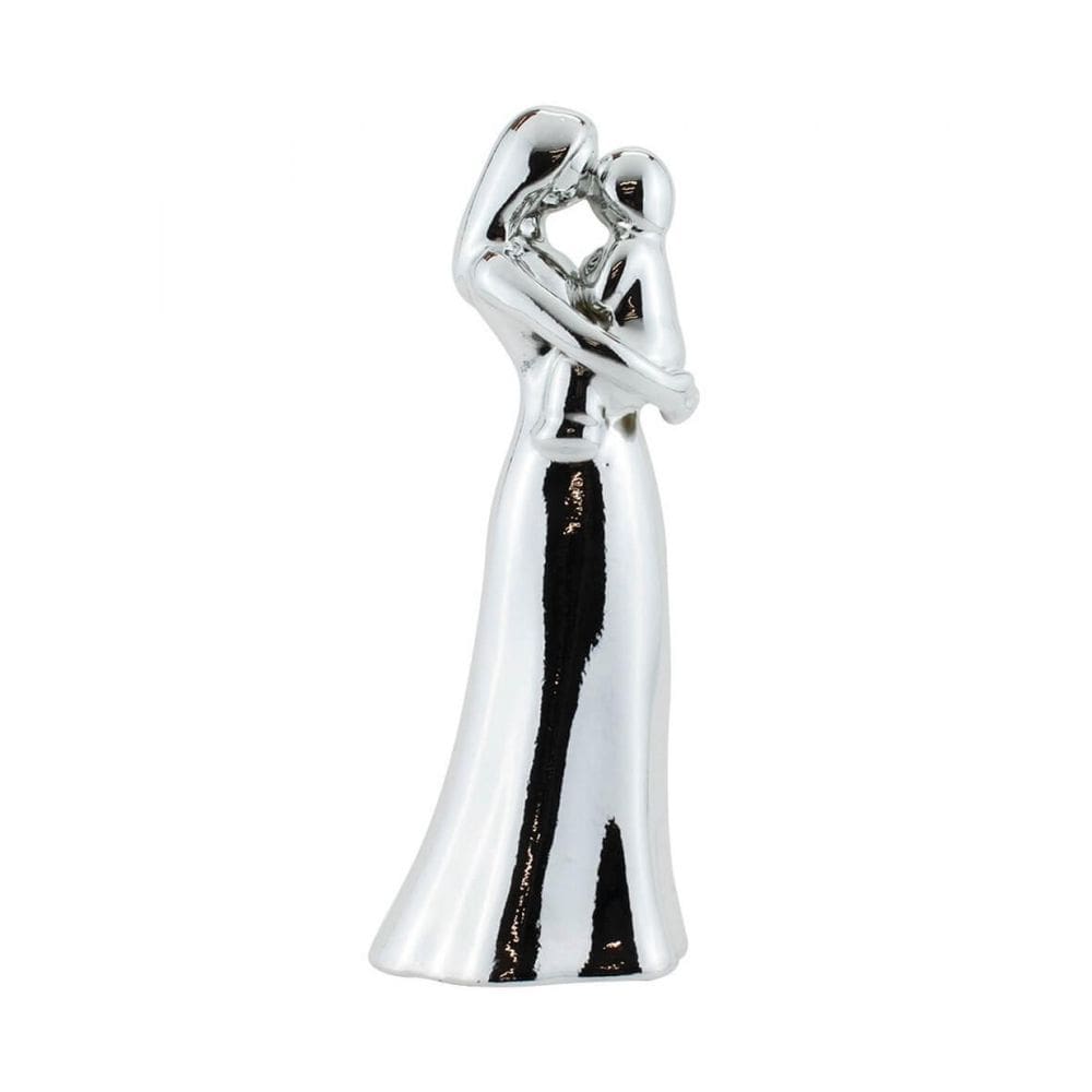 Enfeite Porcelana Prateado Mãe Criança 17cm
