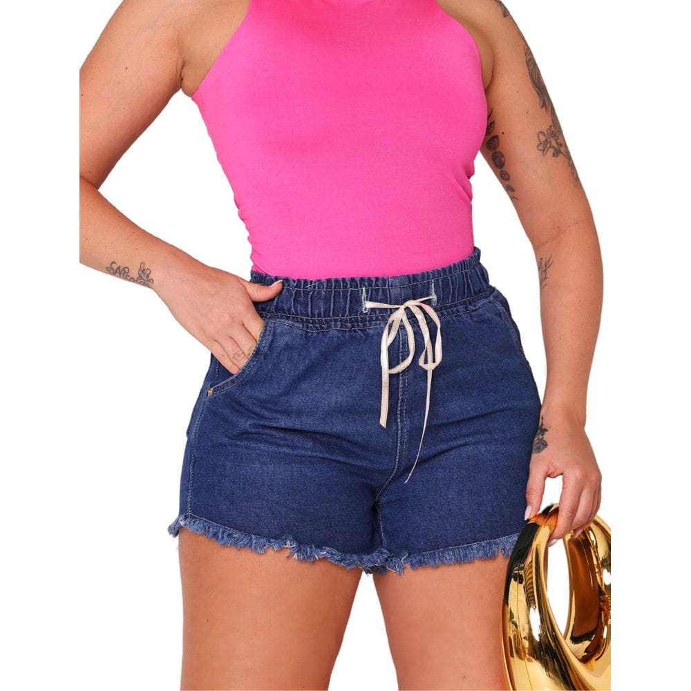 Shorts Jeans Feminino com Elástico no Cós
