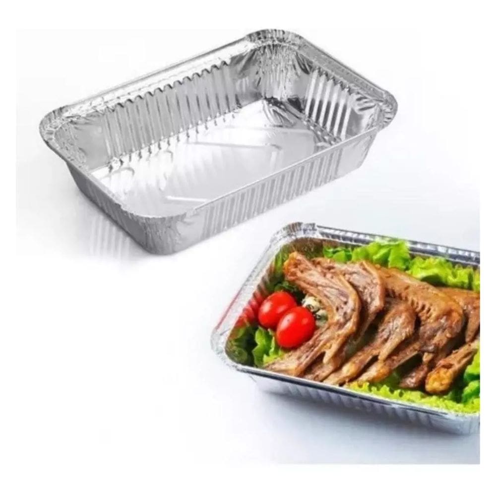 Bandeja Marmitex Alumínio Retangular 750ml - 50 Unidades (Ideal Para Microondas)