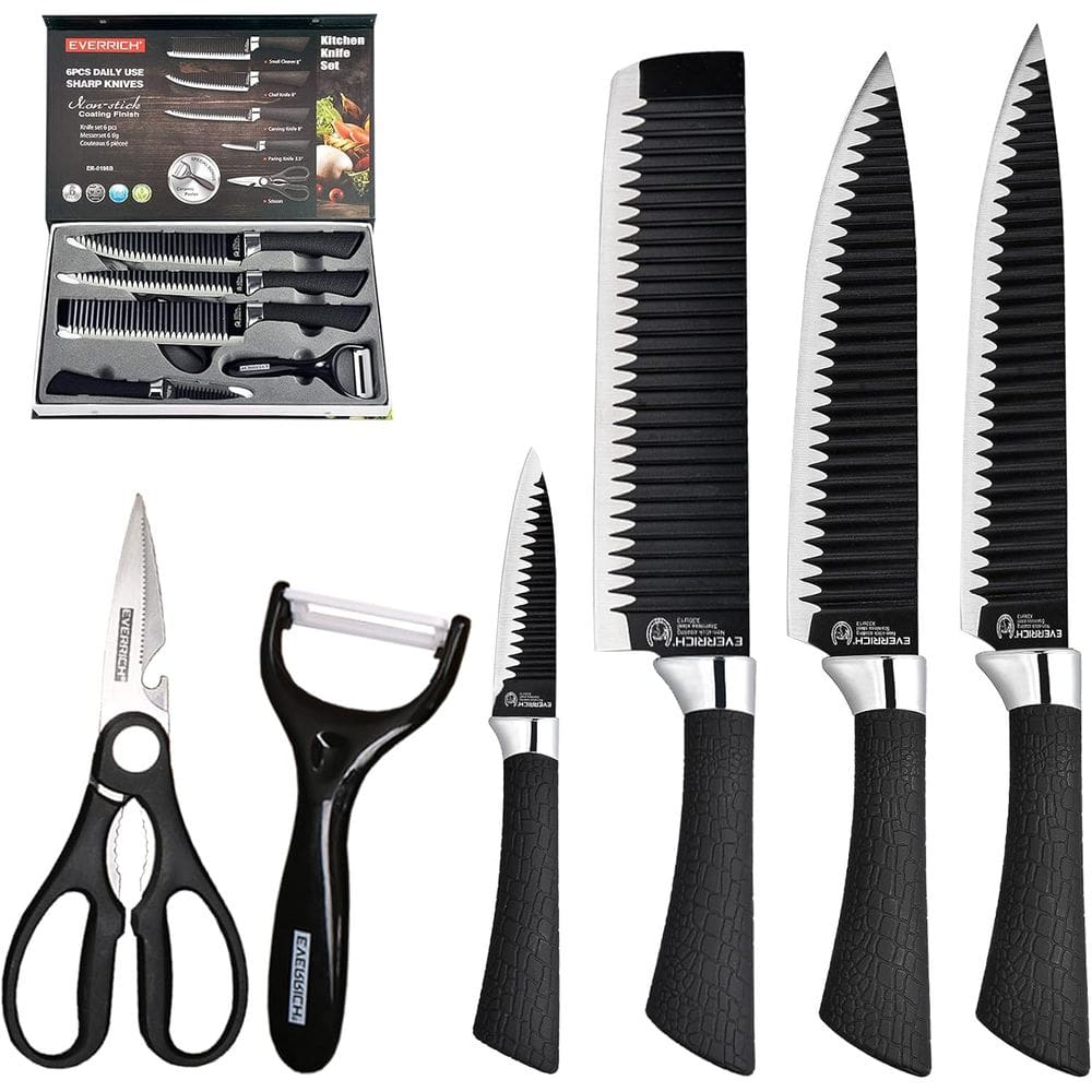 Kit Conjunto Jogo de Facas pretas 6 Peças
