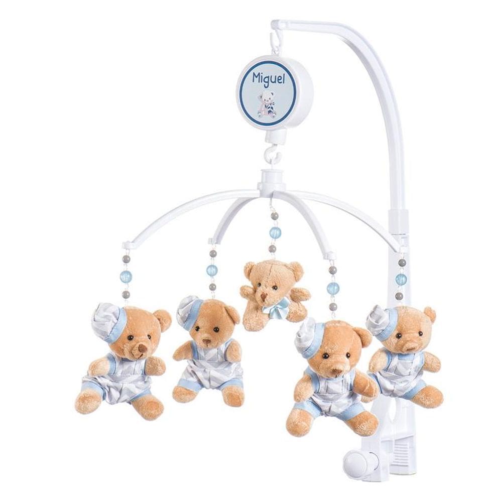 Móbile para berço musical e giratório Urso Chevron com Azul