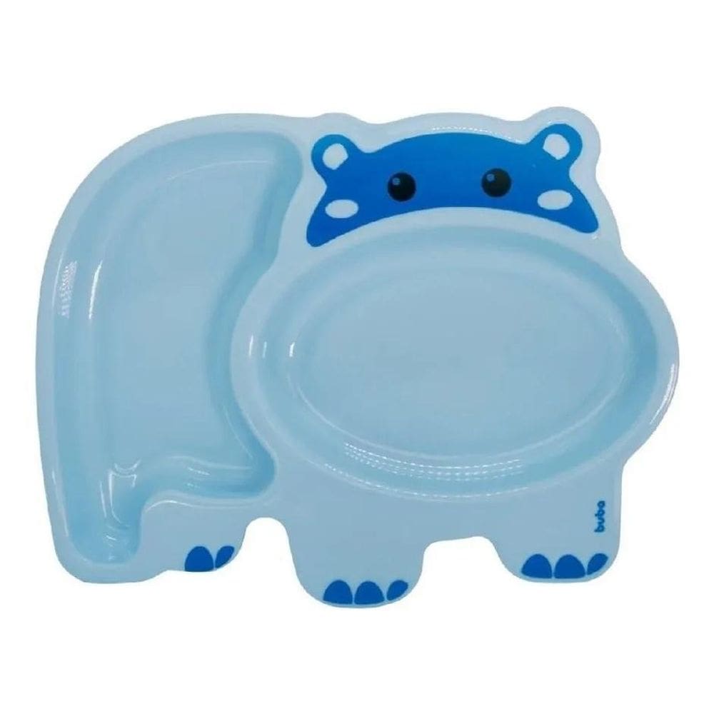 Pratinho Infantil Com Divisórias Azul Hipopótamo Buba 14451