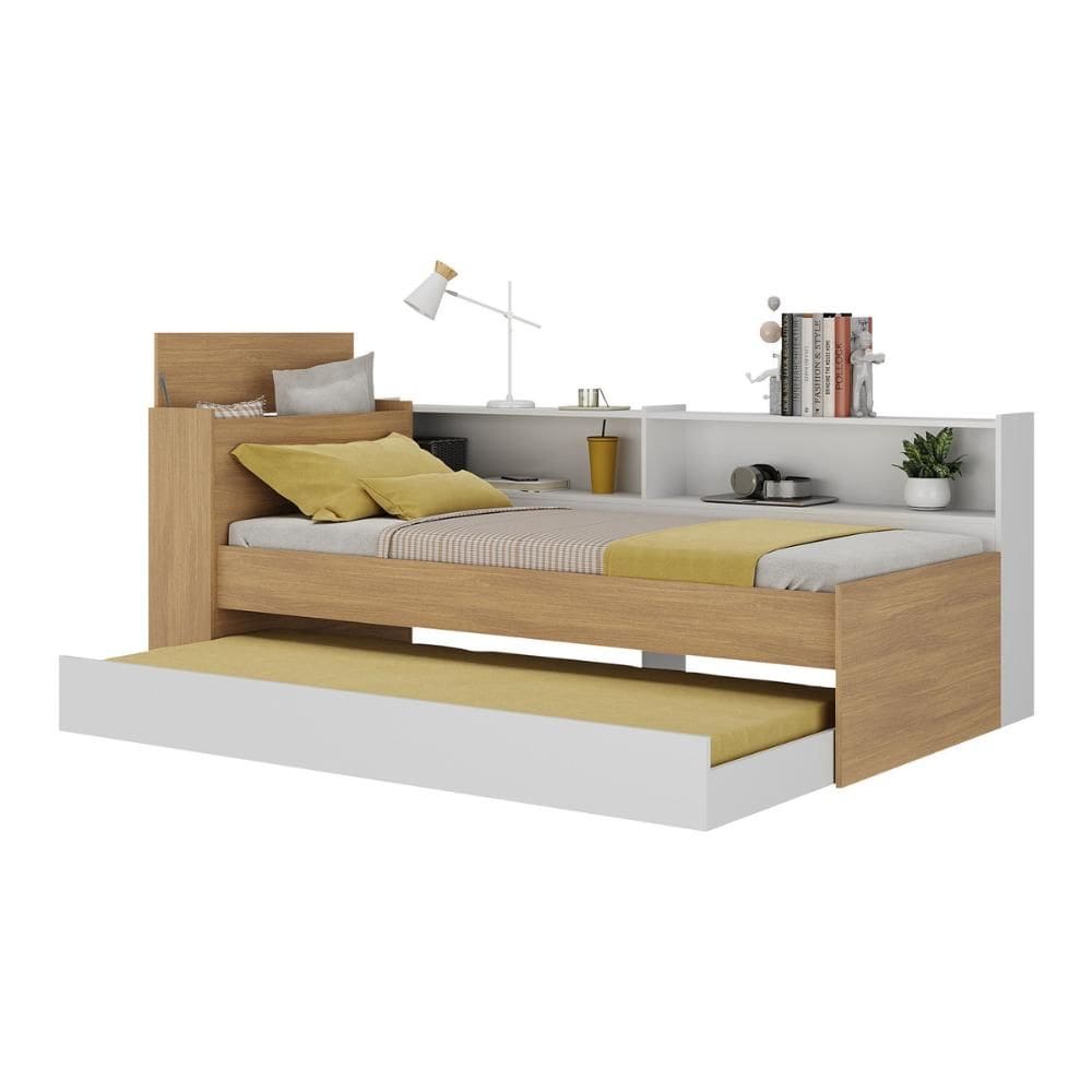Bicama de Solteiro para Colchão 188 x 78cm com Baú e Prateleira Multimóveis MP4256