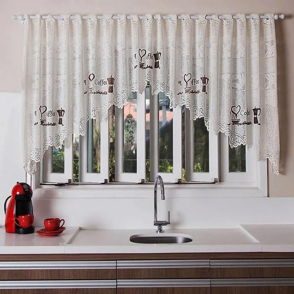 Cortina Para Cozinha Cascata Renda Interlar Café 300X100Cm