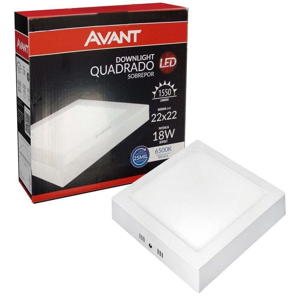 Plafon Led Quadrado 18w Painel Sobrepor Slim Avant 6500k