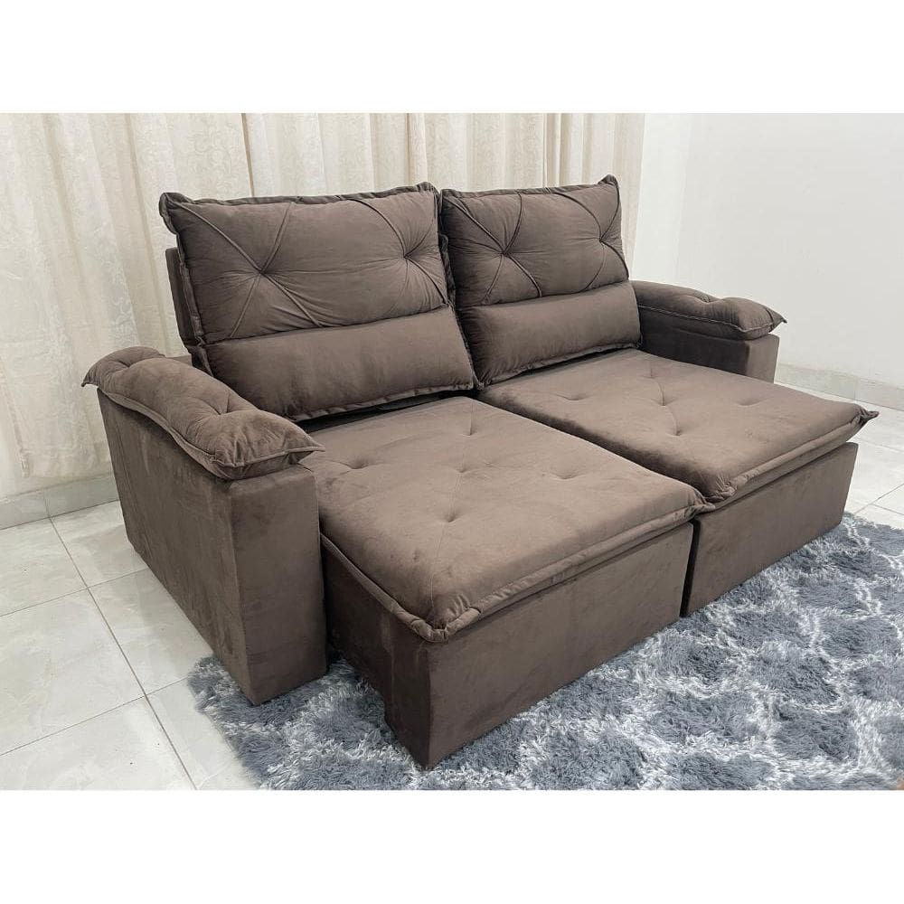 Sofá Retrátil e Reclinável 2.00m REF 2030 – Marrom Veludão