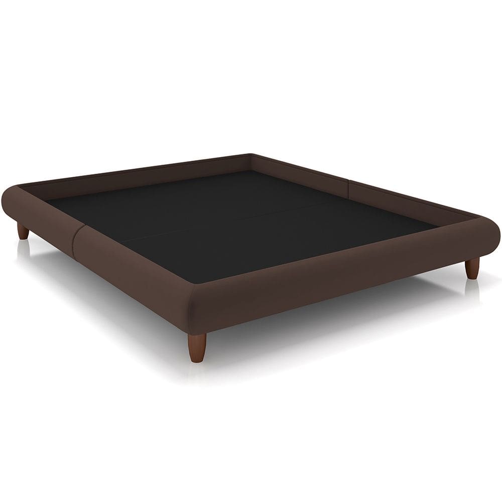 Cama Casal King Base Box Pés de Madeira 210cm Otto P05 Veludo Marrom - Lyam Decor