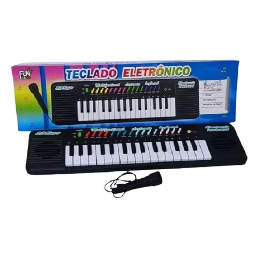 Teclado Infantil  com Microfone, Preto