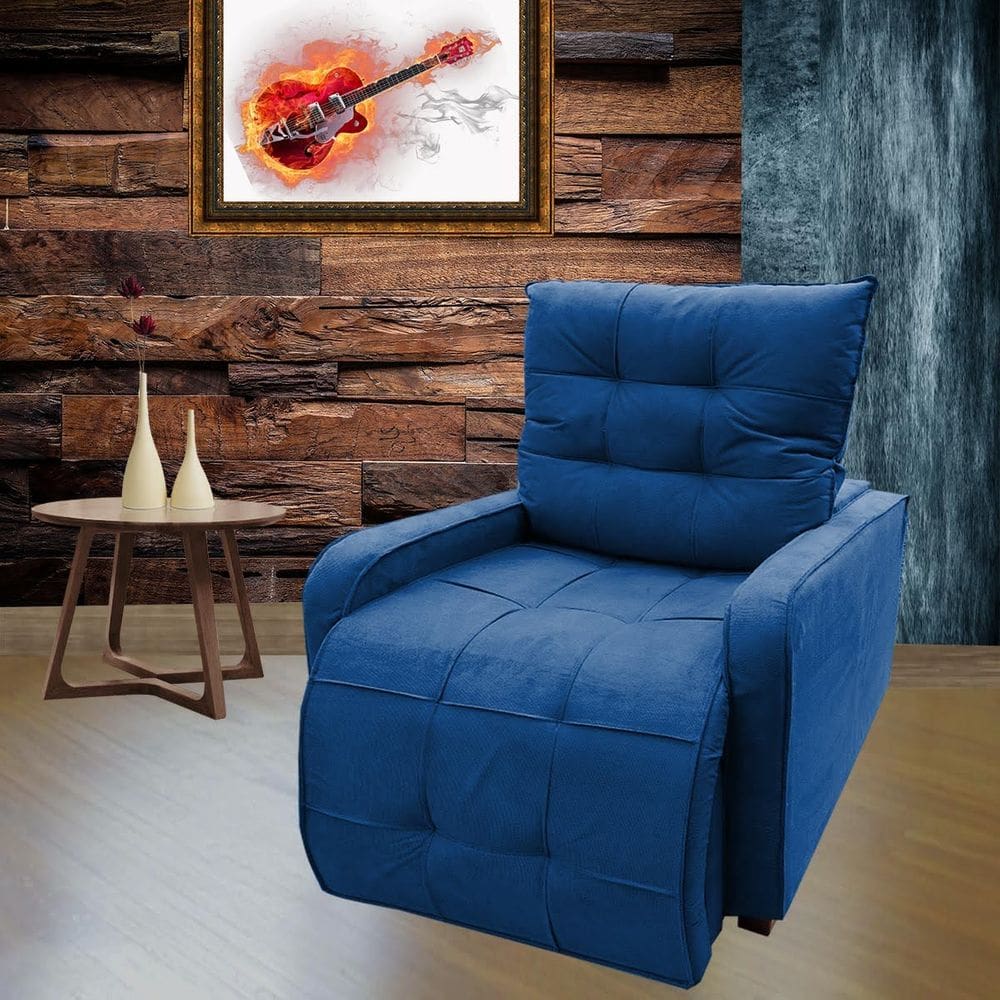 Poltrona Retratil e Reclinavel Com Rodape Regulavel Azera Marinho