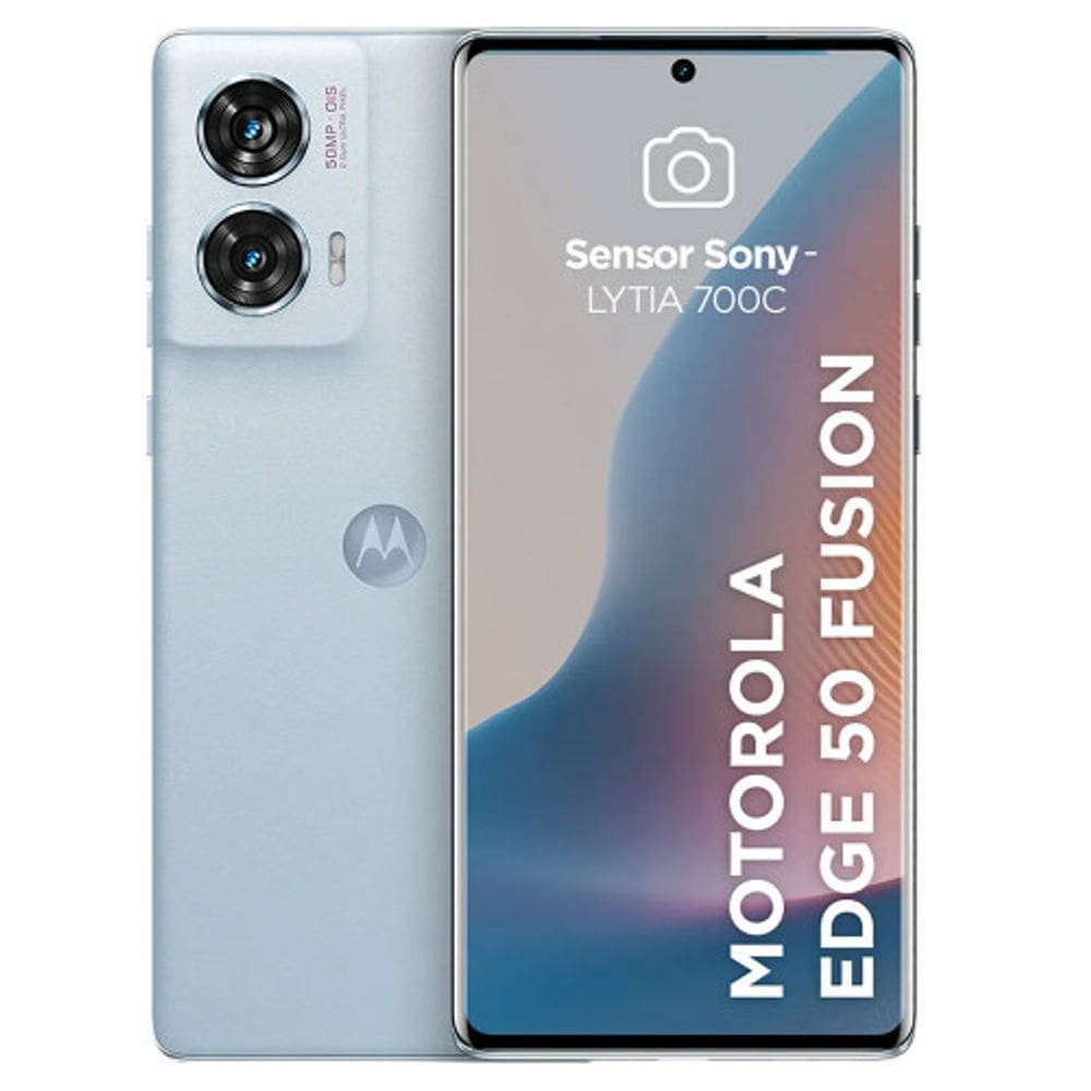 Smartphone Motorola Edge 50 Fusion Light Blue Vegan Leather 5G 256GB 16GB Ram Boost 50MP Sony AI Câmera IP68 NFC