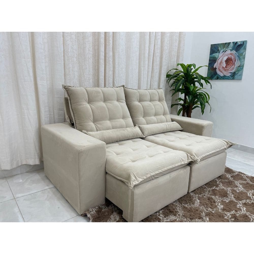 Sofá Retrátil Reclinável 3 lugares 2.00m Small - Bege Veludão