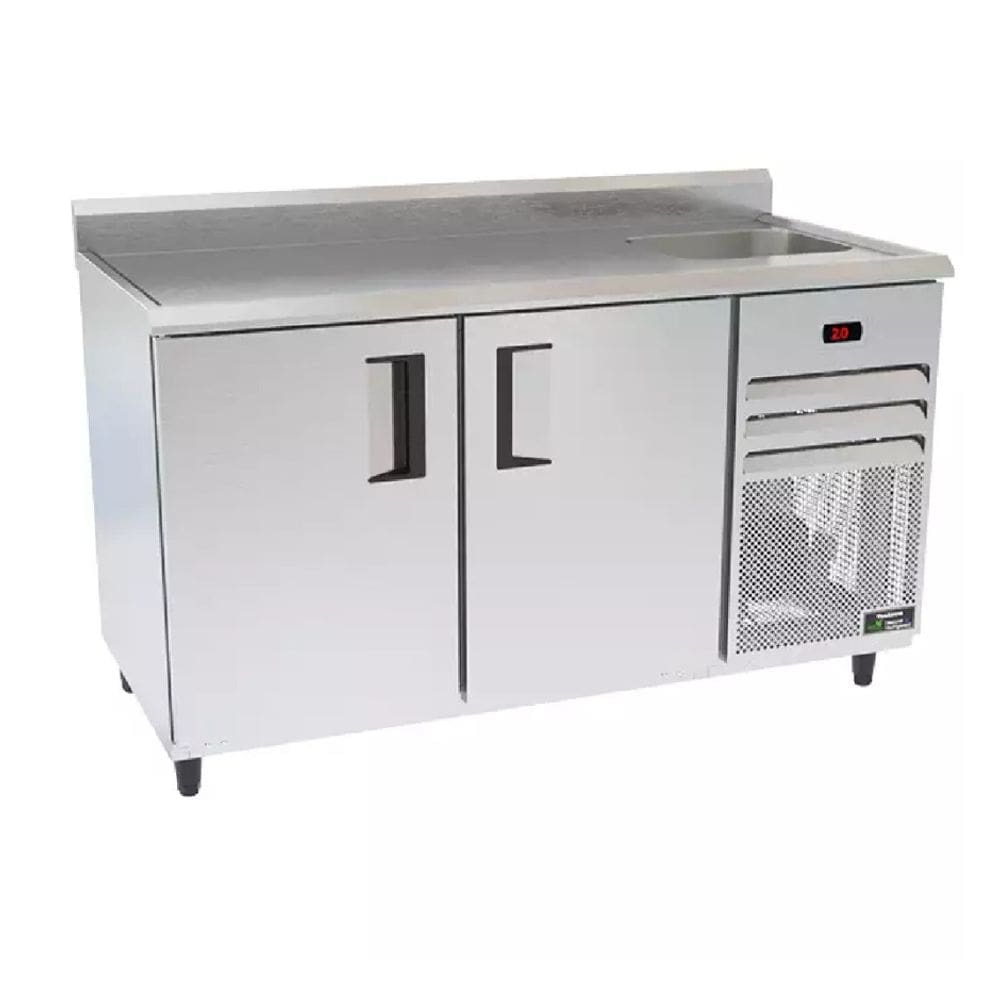 Balcão de Encosto Refrigerado Inox 1,5M Borda Com Espelho e 1 Cuba VBSR15 Venâncio 220v