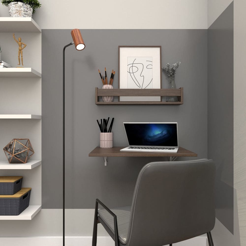 Conjunto de Mesa Dobrável e Prateleira para Home Office ou Escritório