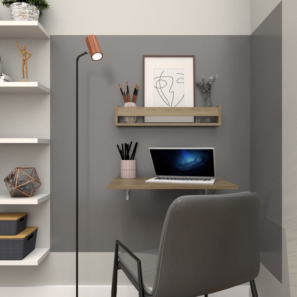 Conjunto de Mesa Dobrável e Prateleira para Home Office ou Escritório